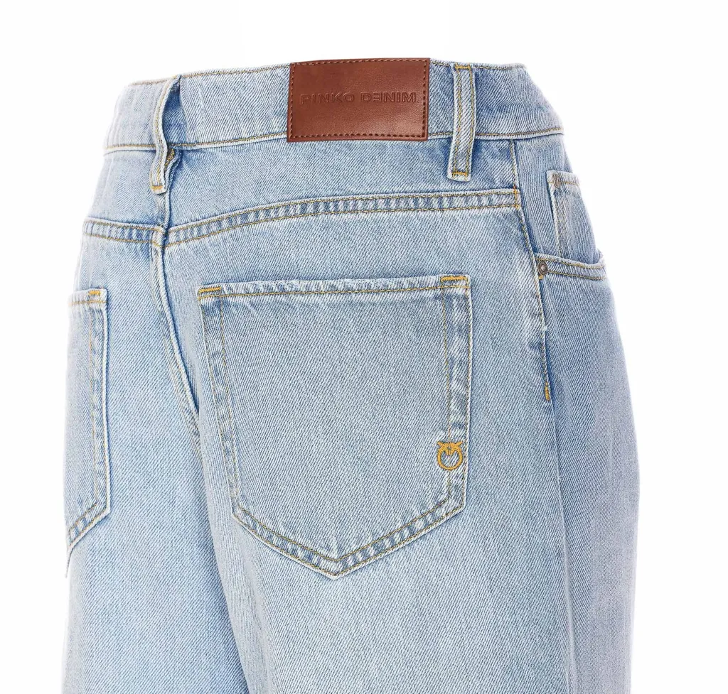 Pinko Estelle Egg Fringed Hem Detailed Wide-Leg Jeans