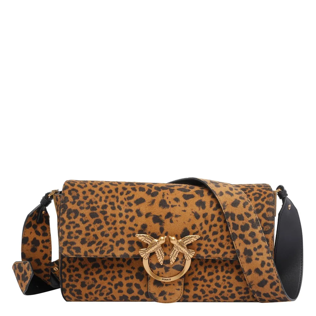 Pinko Leopard Printed Love Birds Plaque Shoulder Bag