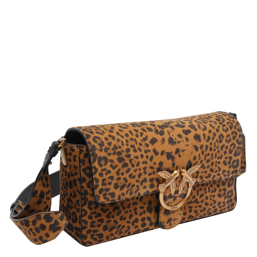 Pinko Leopard Printed Love Birds Plaque Shoulder Bag