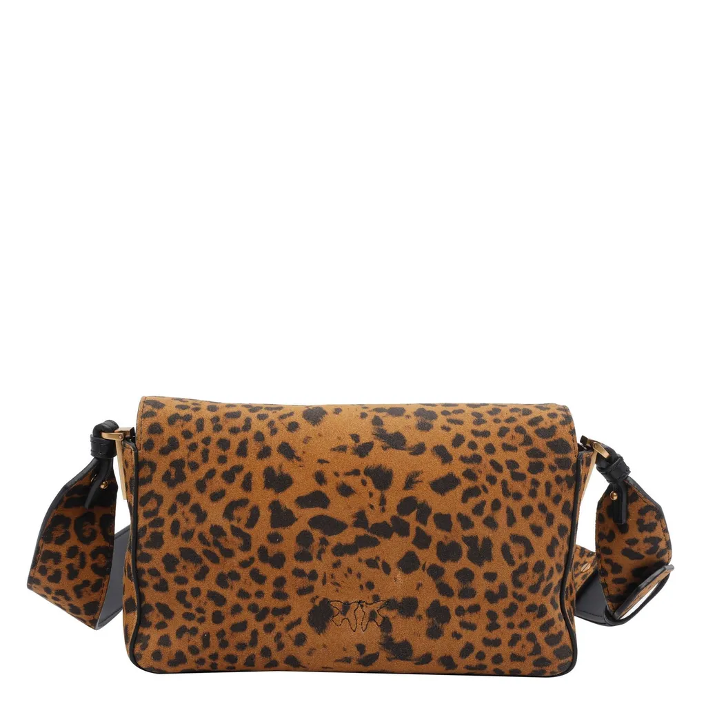 Pinko Leopard Printed Love Birds Plaque Shoulder Bag