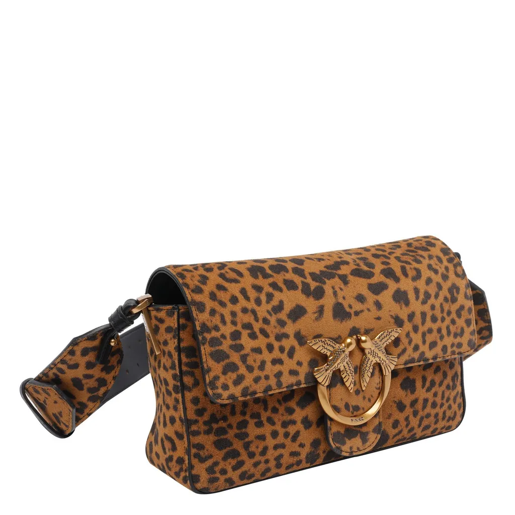 Pinko Leopard Printed Love Birds Plaque Shoulder Bag