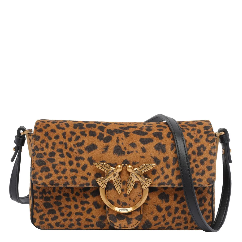Pinko Leopard Printed Love Birds Plaque Shoulder Bag