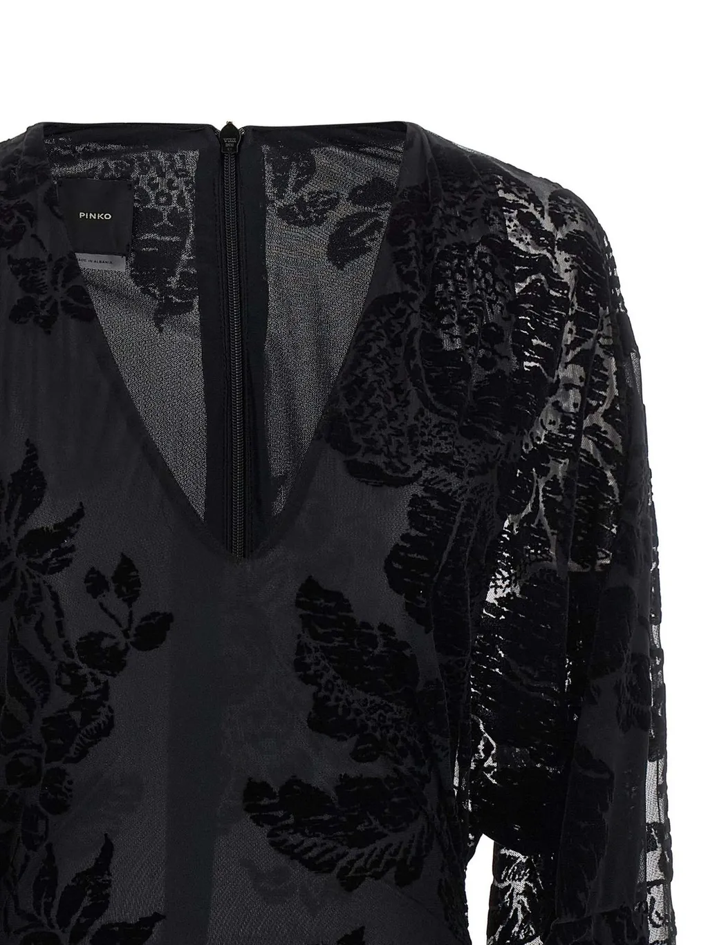 Pinko Roulette Lace Detailed Long-Sleeve Dress