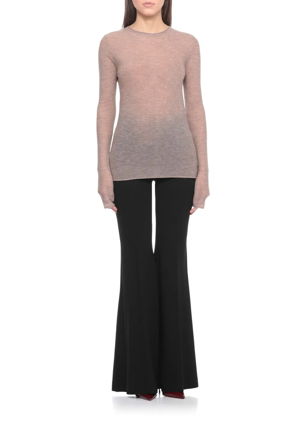 Pinko Long-Sleeved Knitted Sheer T-Shirt
