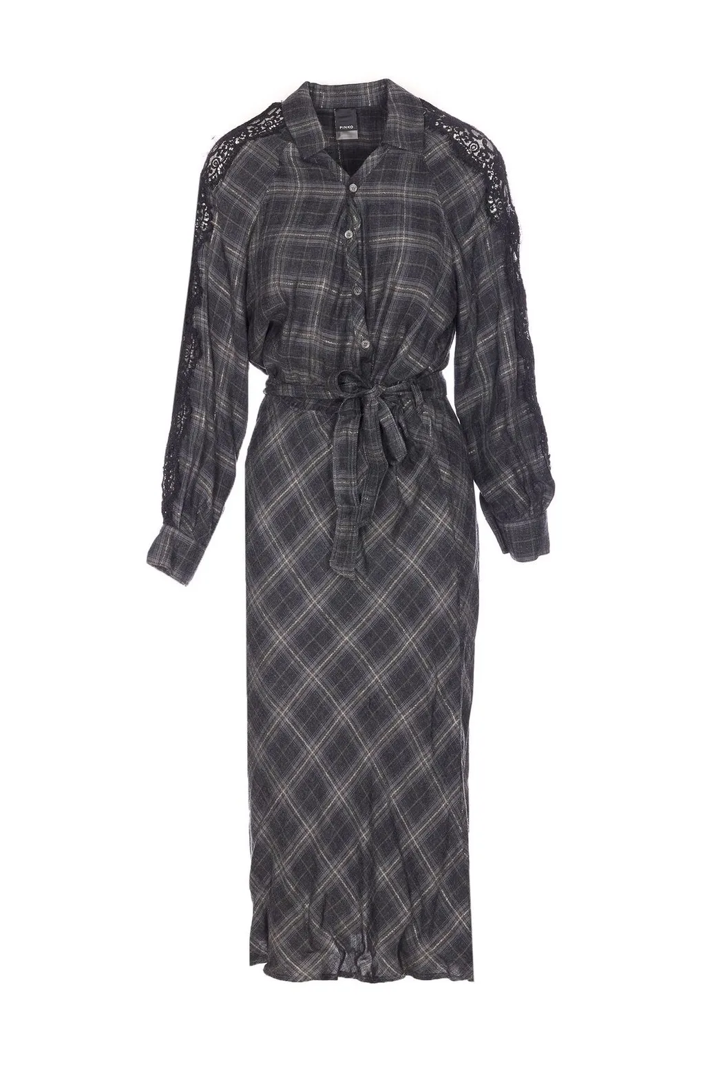 Pinko Lace Detailed Midi Check Dress