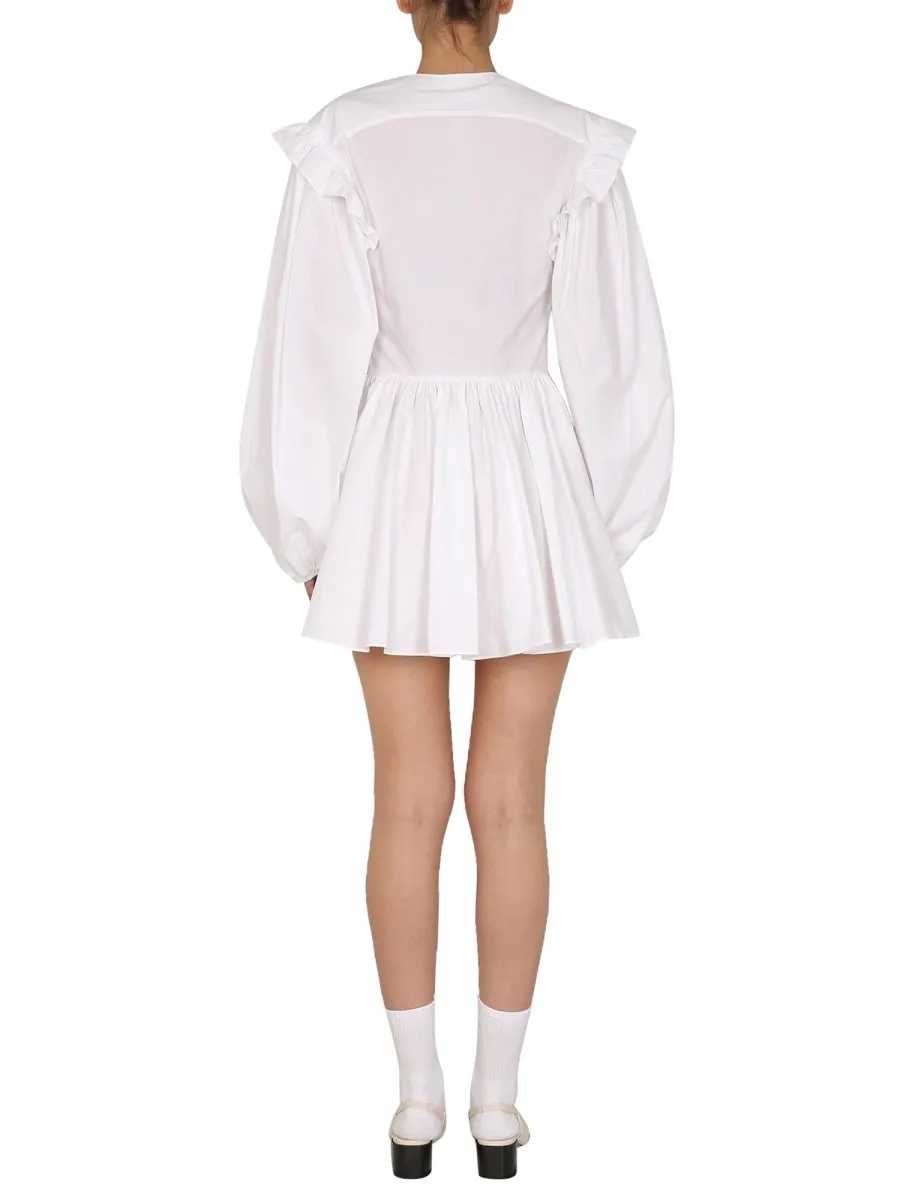 Patou Ballon Sleeved V-Neck Mini Dress