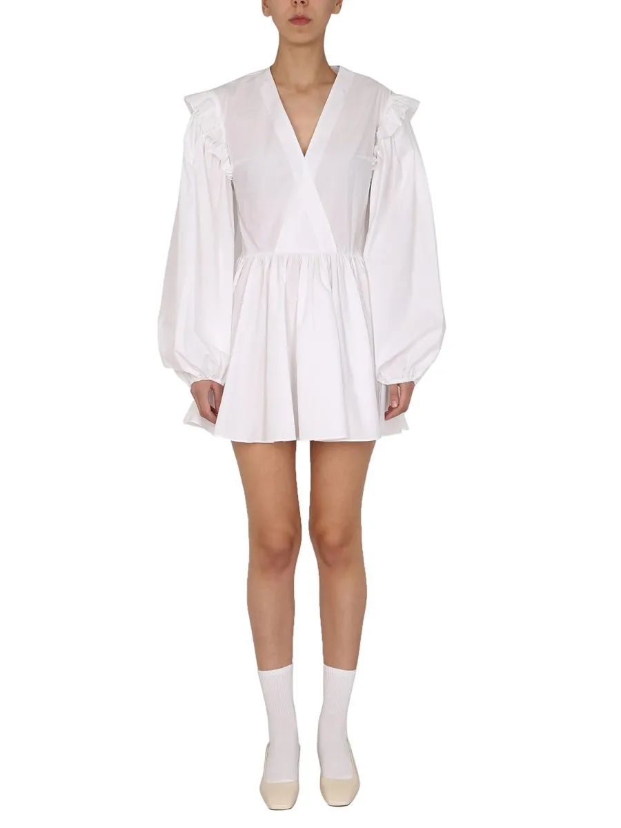 Patou Ballon Sleeved V-Neck Mini Dress