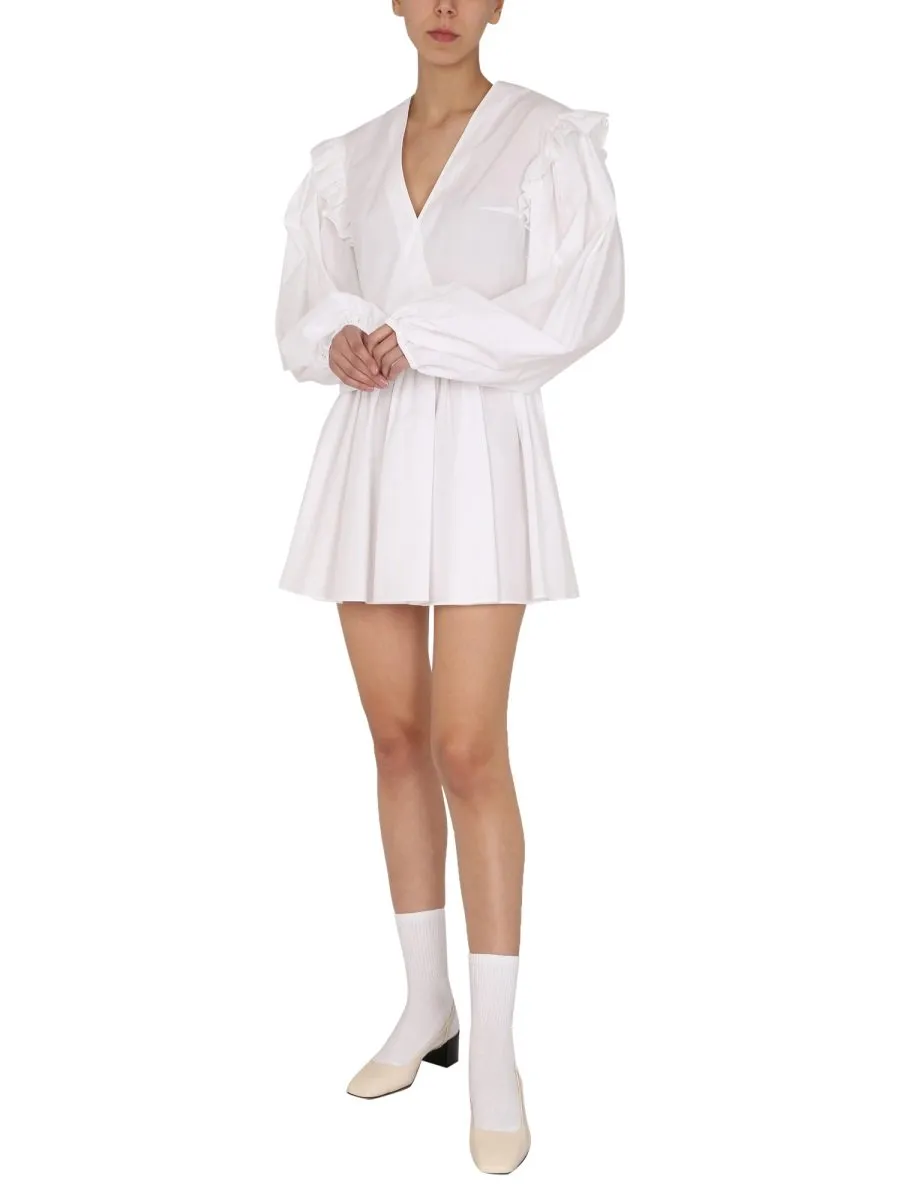Patou Ballon Sleeved V-Neck Mini Dress