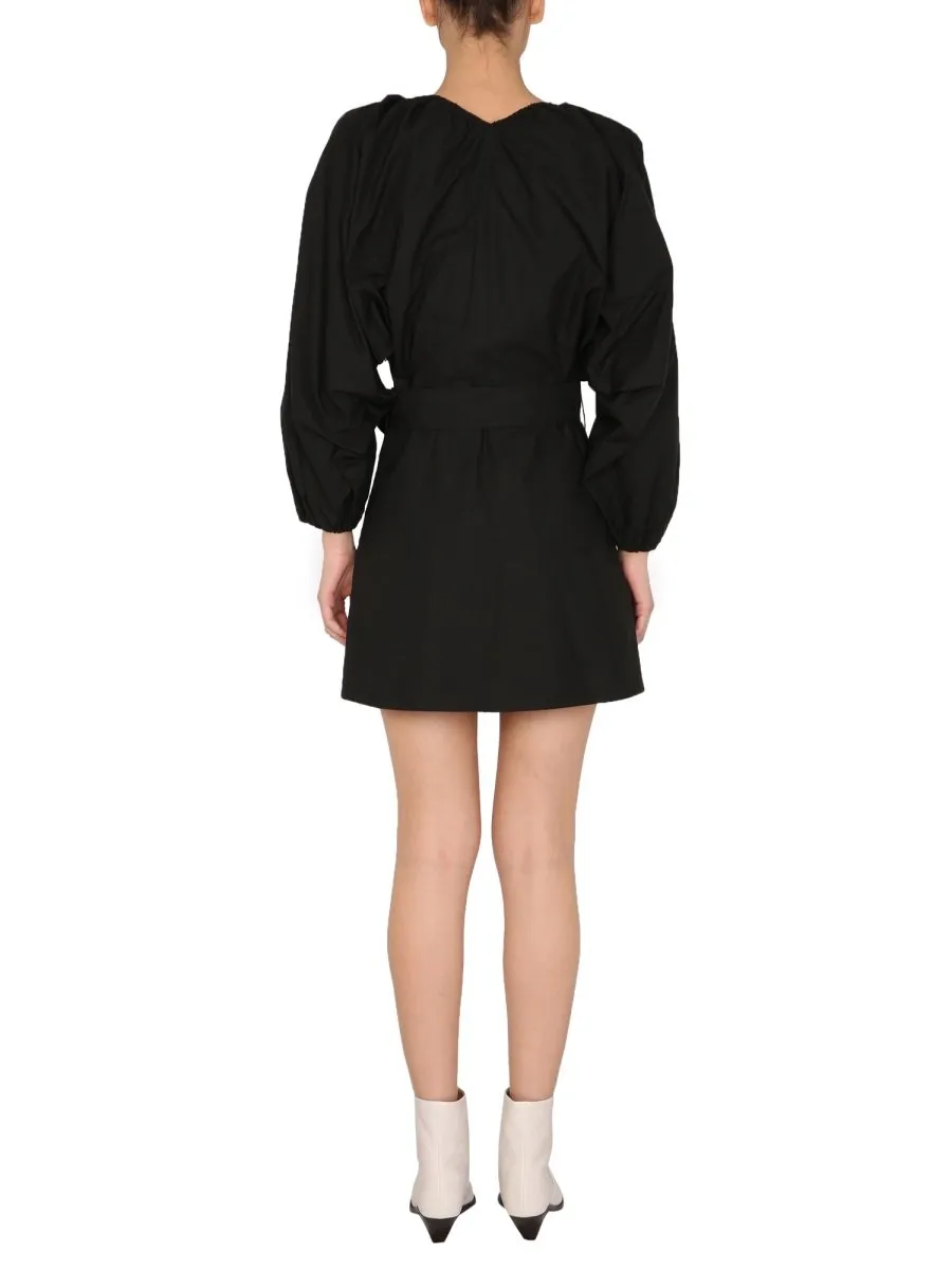 Patou Balloon Sleeved V-Neck Mini Dress
