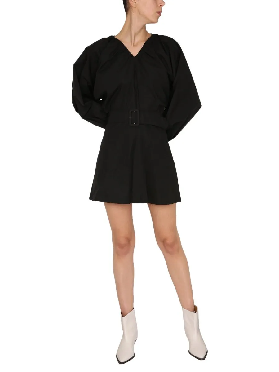 Patou Balloon Sleeved V-Neck Mini Dress