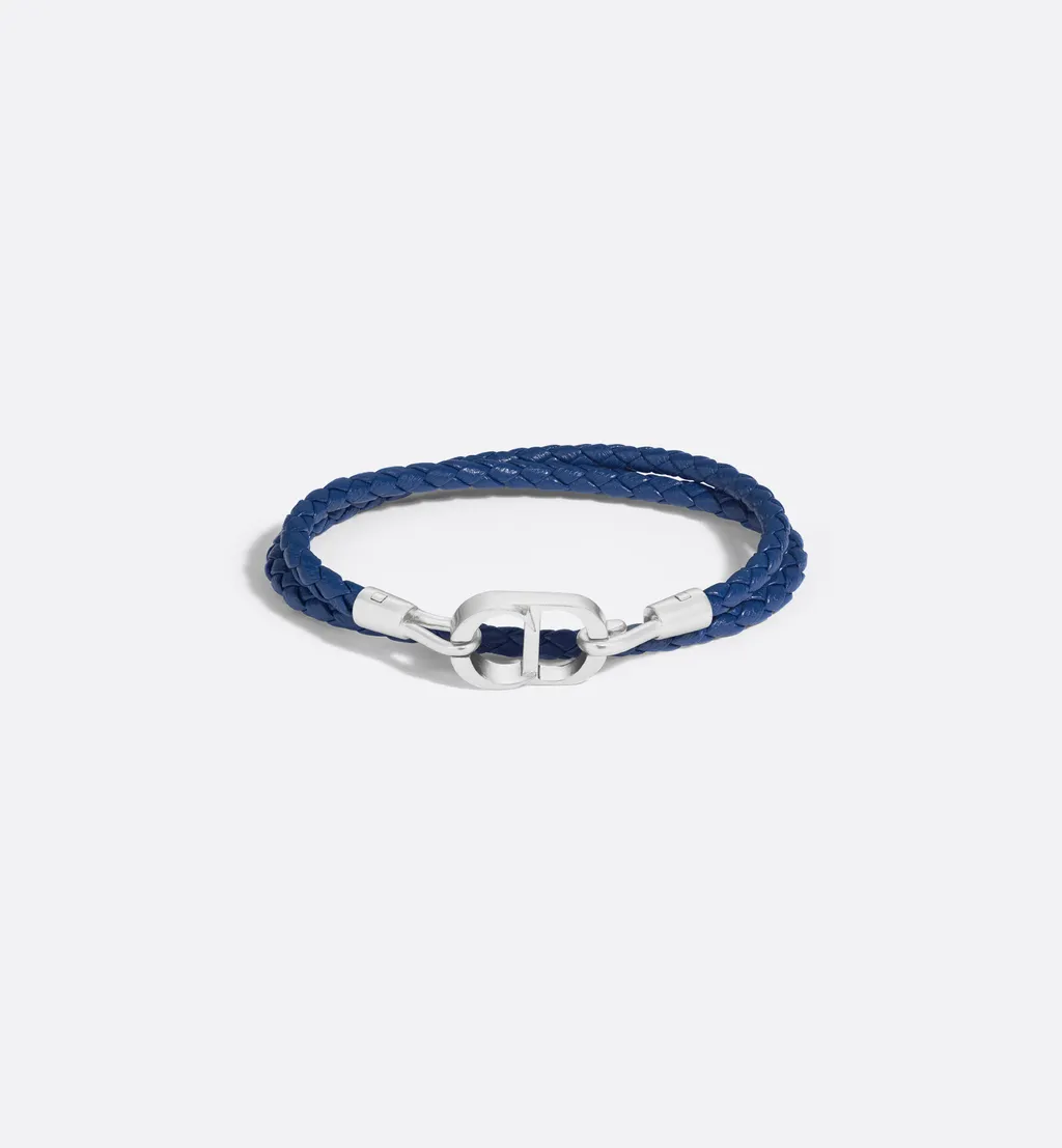 Cd Icon Braided Leather Double Bracelet