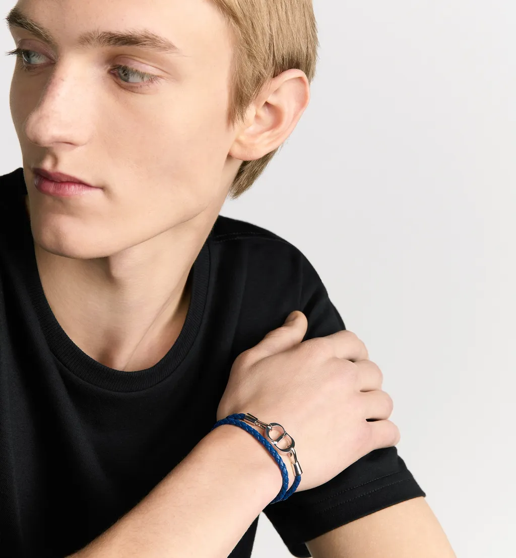 Cd Icon Braided Leather Double Bracelet