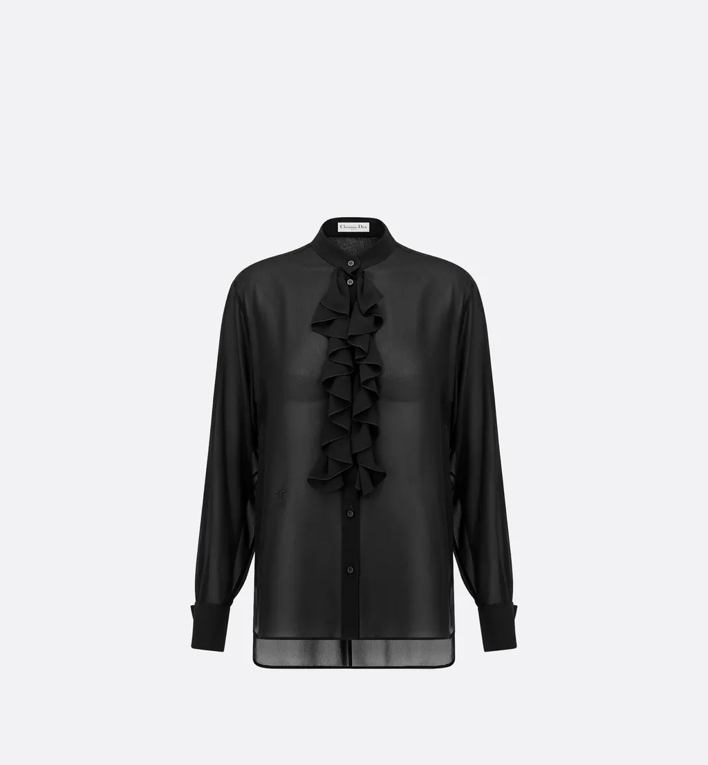Blouse With Ruffled Neckline
