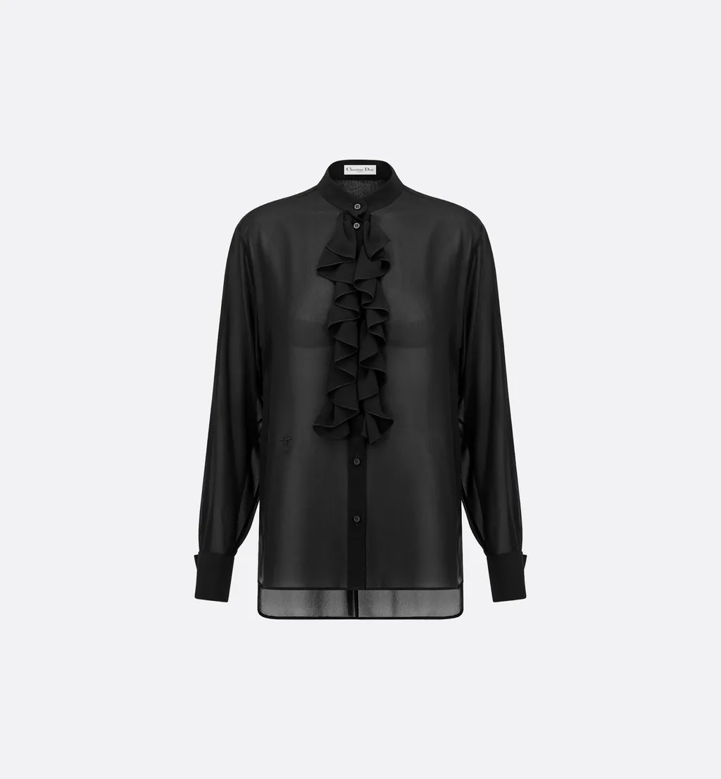 Blouse With Ruffled Neckline