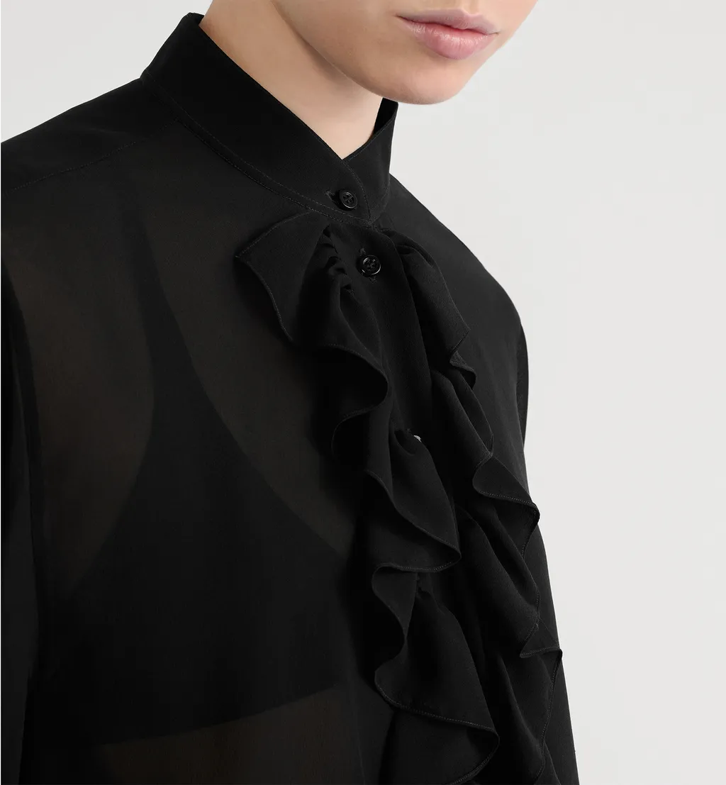 Blouse With Ruffled Neckline