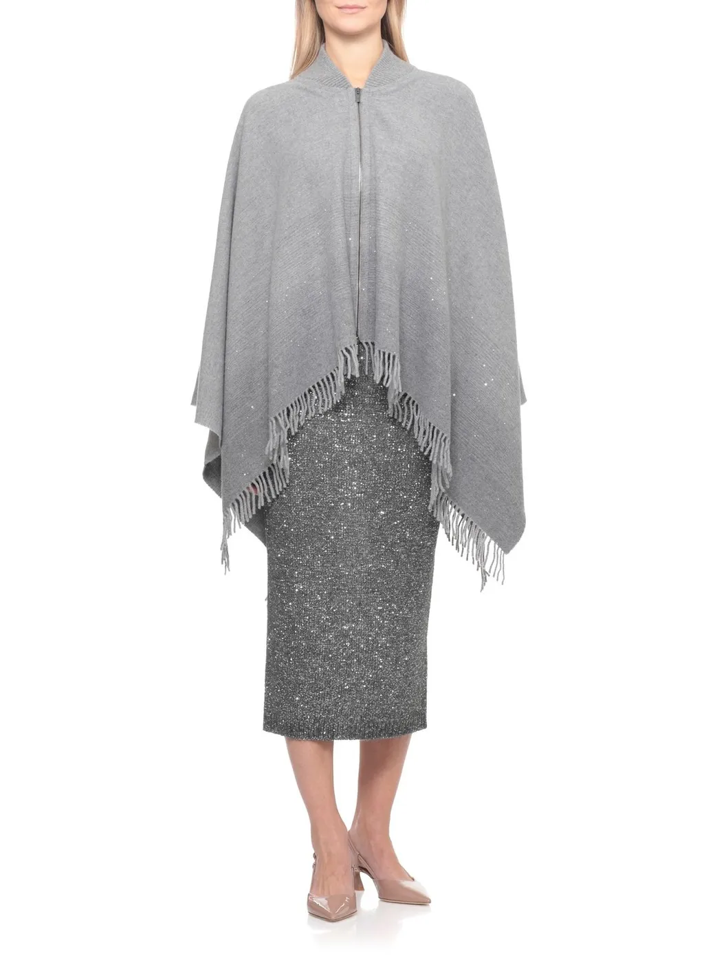 Peserico Sequined Fringed Poncho