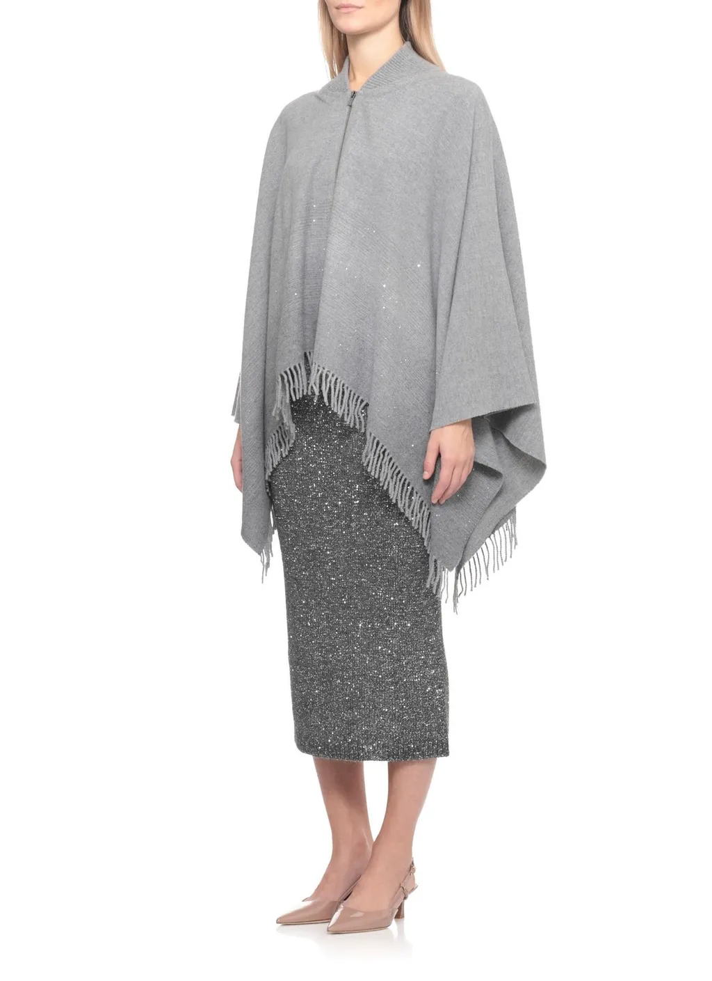 Peserico Sequined Fringed Poncho