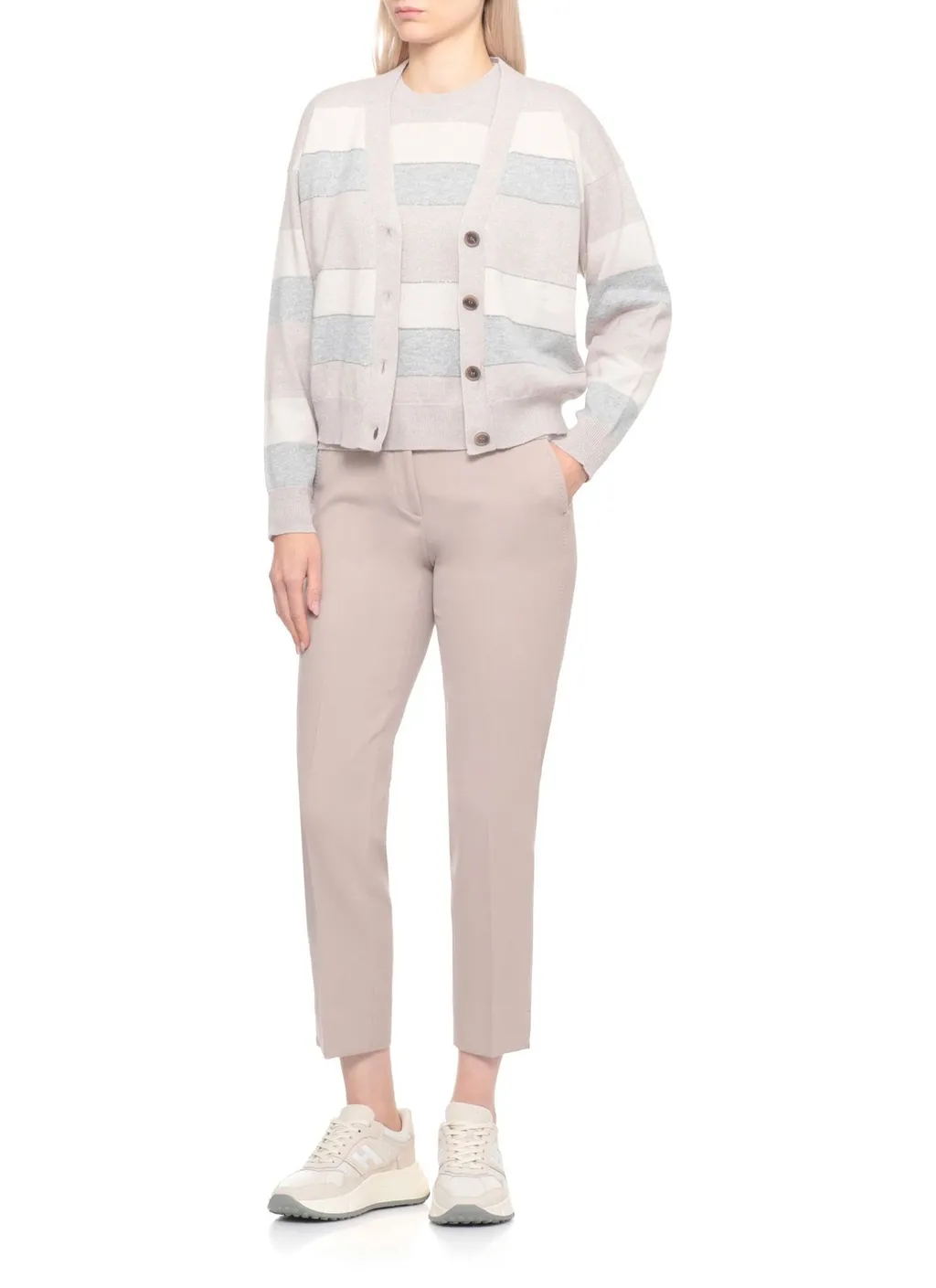 Peserico Striped Button-Front Cardigan