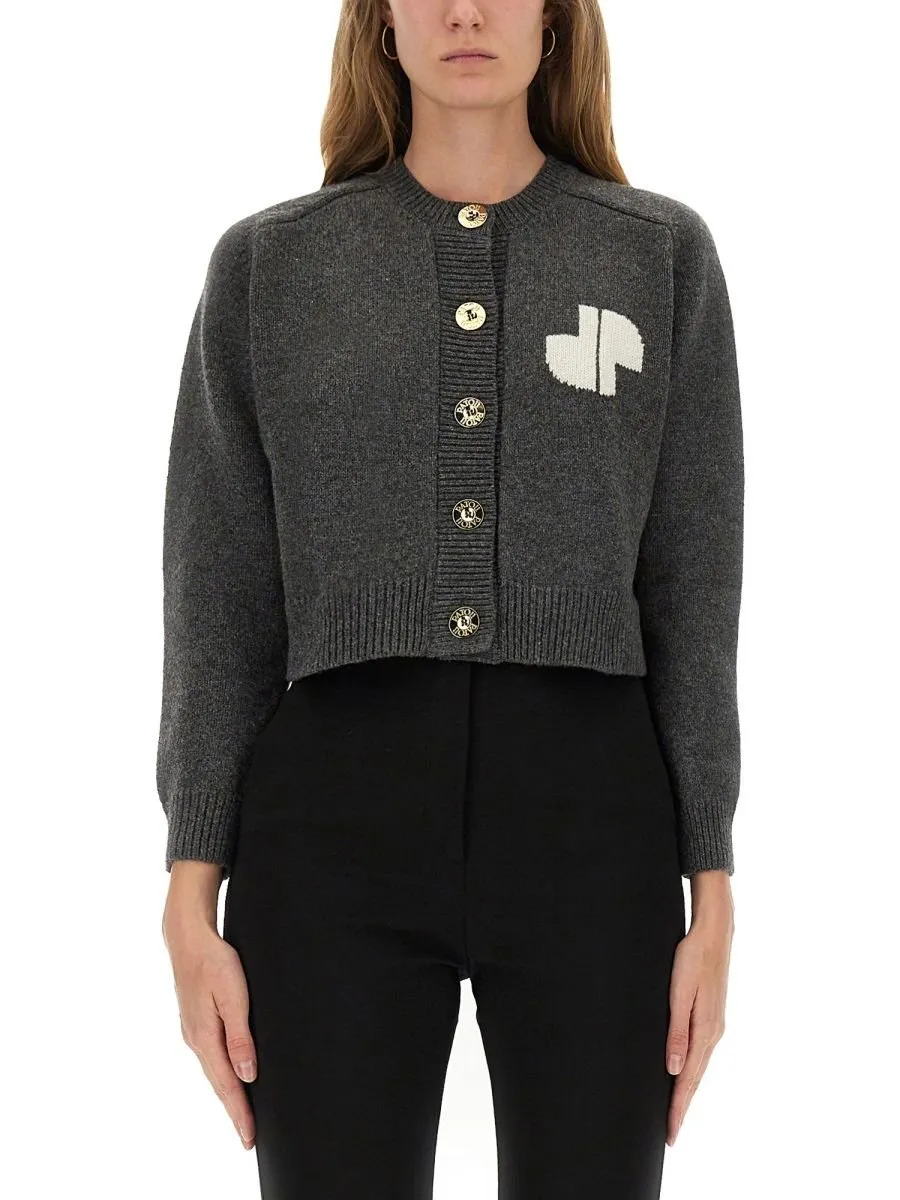 Patou Cropped Button-Up Knit Cardigan