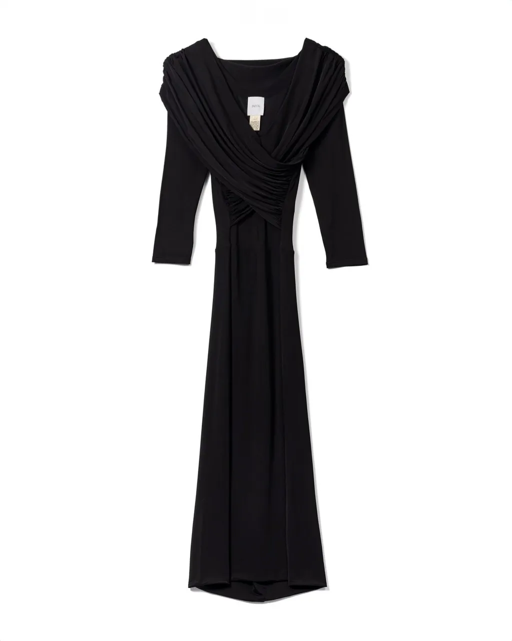 Patou Draped Wrap Long-Sleeve Dress