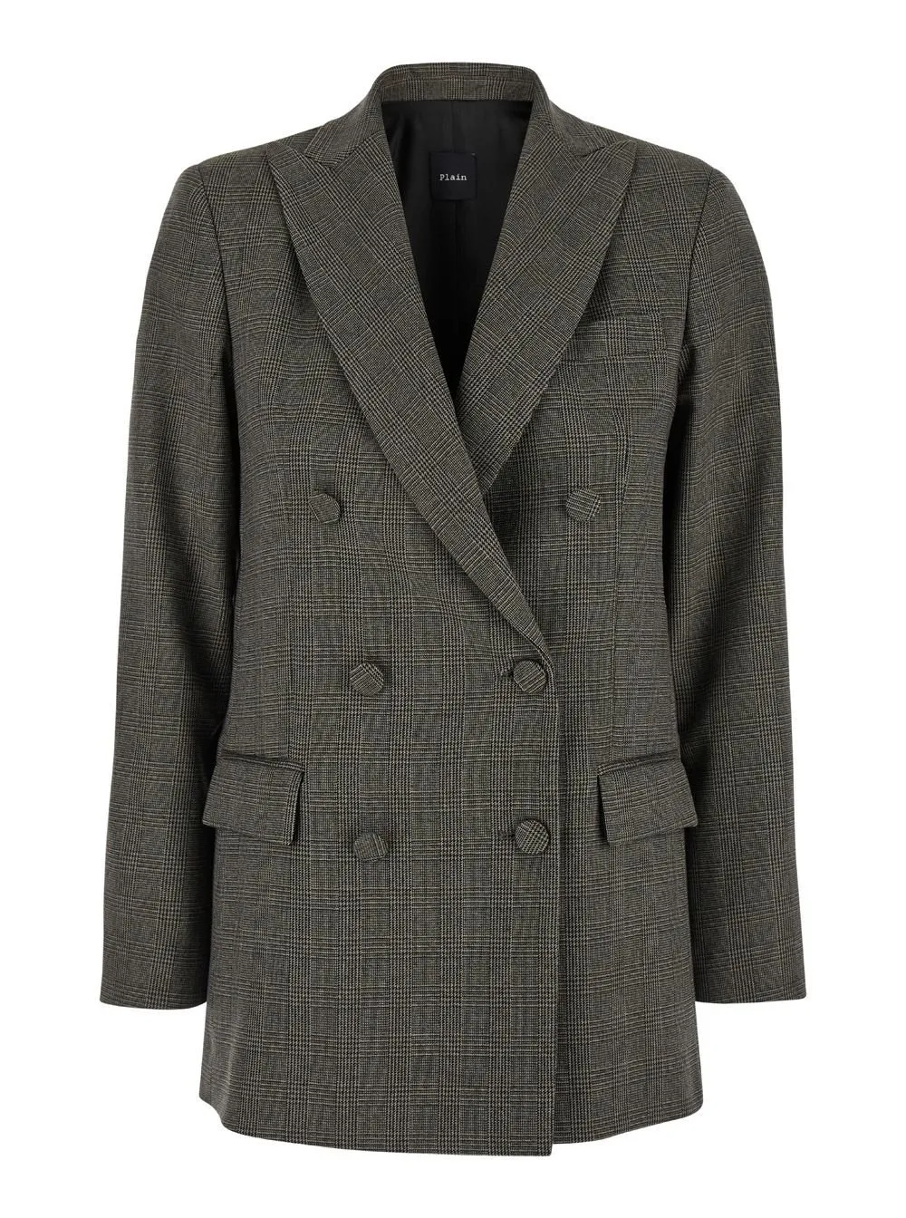 Plain Double-Breasted Check Jacket