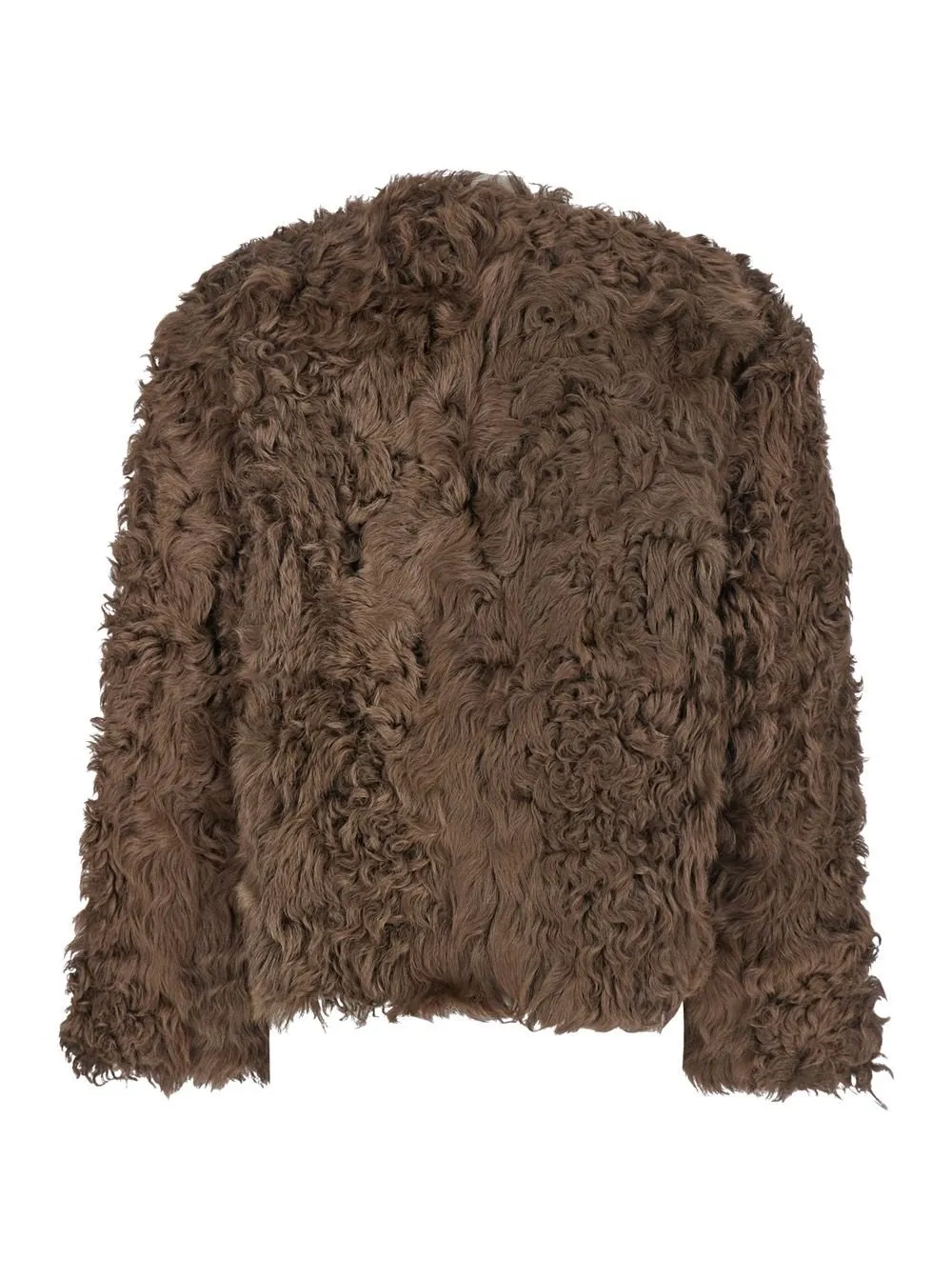 Plain Collarless Toggle Fur Jacket