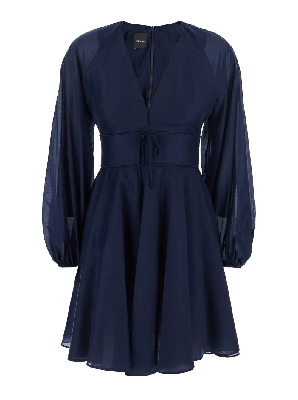 Plain V-Neck Puff-Sleeve Mini Dress