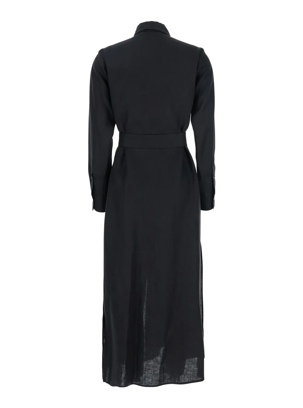 Plain Dress With Classic Collar And Adjustable Hem