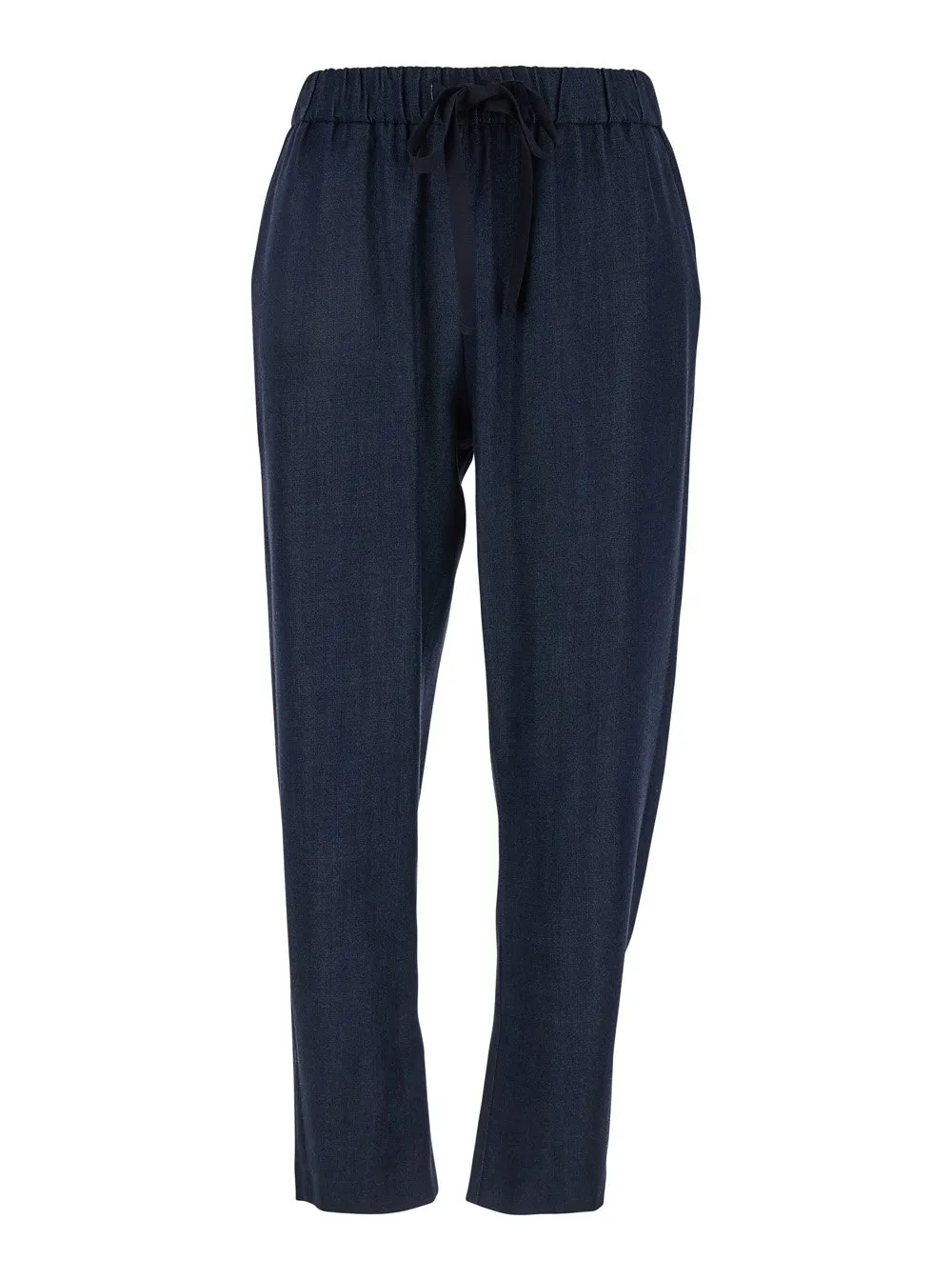 Plain Tech Fabric Pants With Elastic Waist