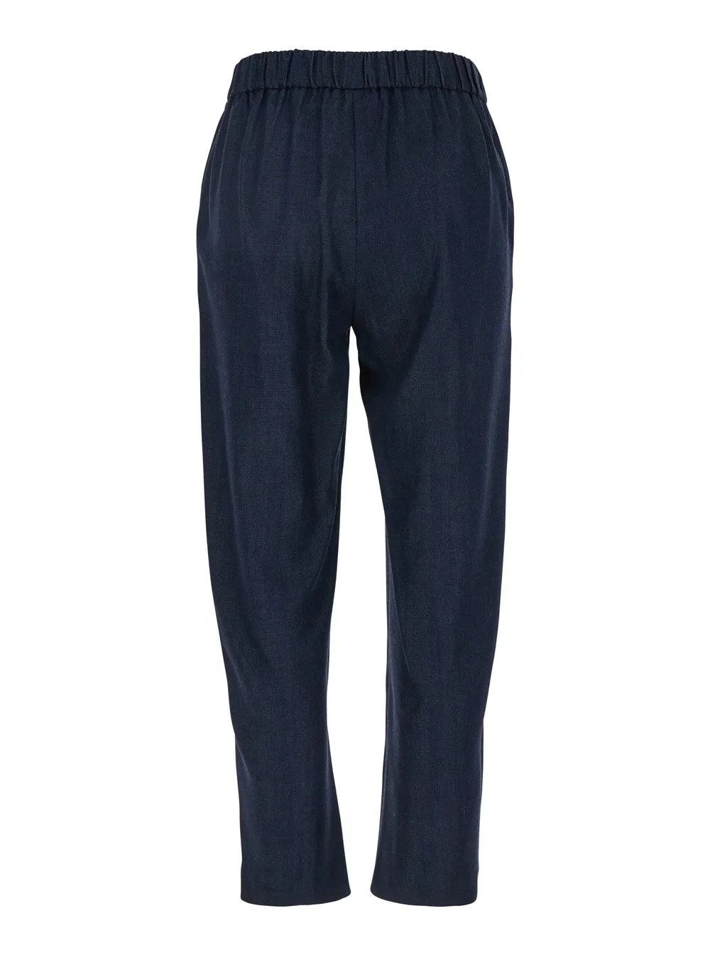 Plain Tech Fabric Pants With Elastic Waist