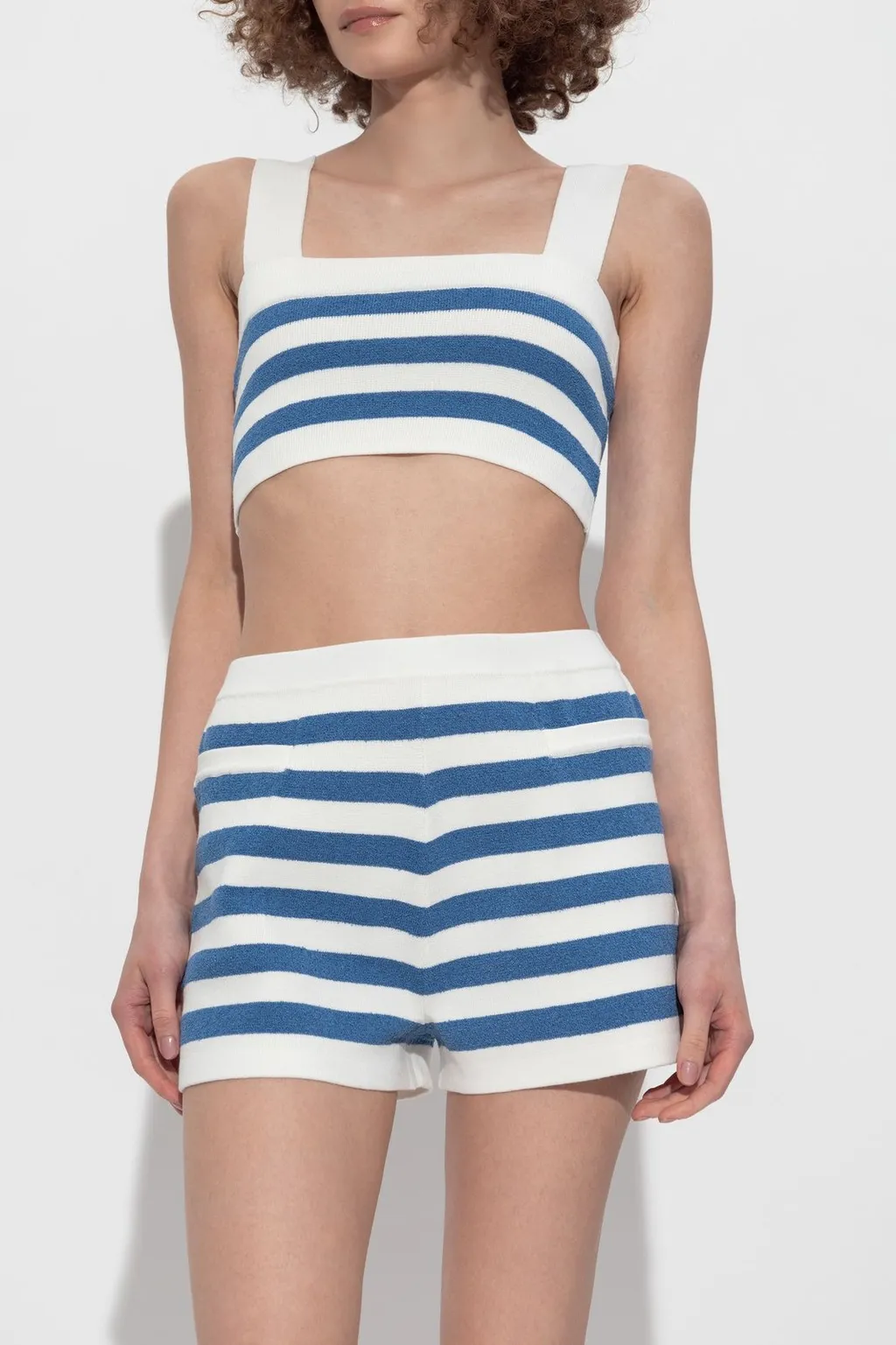 Posse Ari Striped Ribbed-Knit Cropped Top
