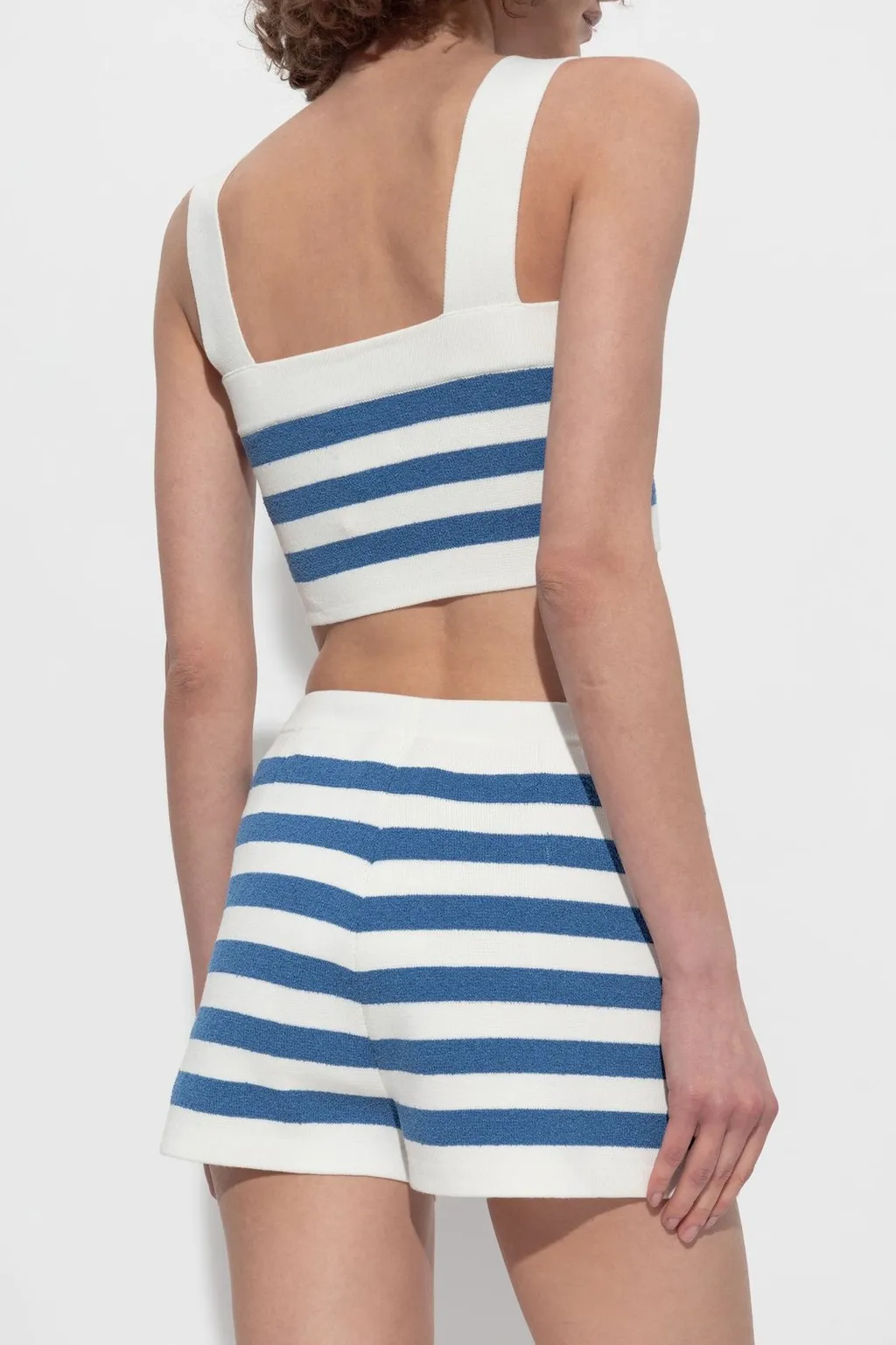 Posse Ari Striped Ribbed-Knit Cropped Top