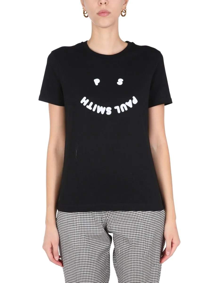 Ps Paul Smith Flocked Smiley Logo Crewneck T-Shirt