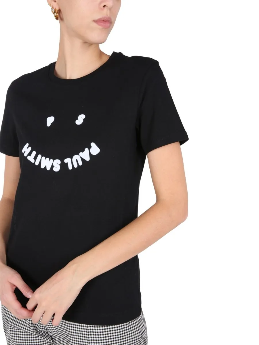 Ps Paul Smith Flocked Smiley Logo Crewneck T-Shirt