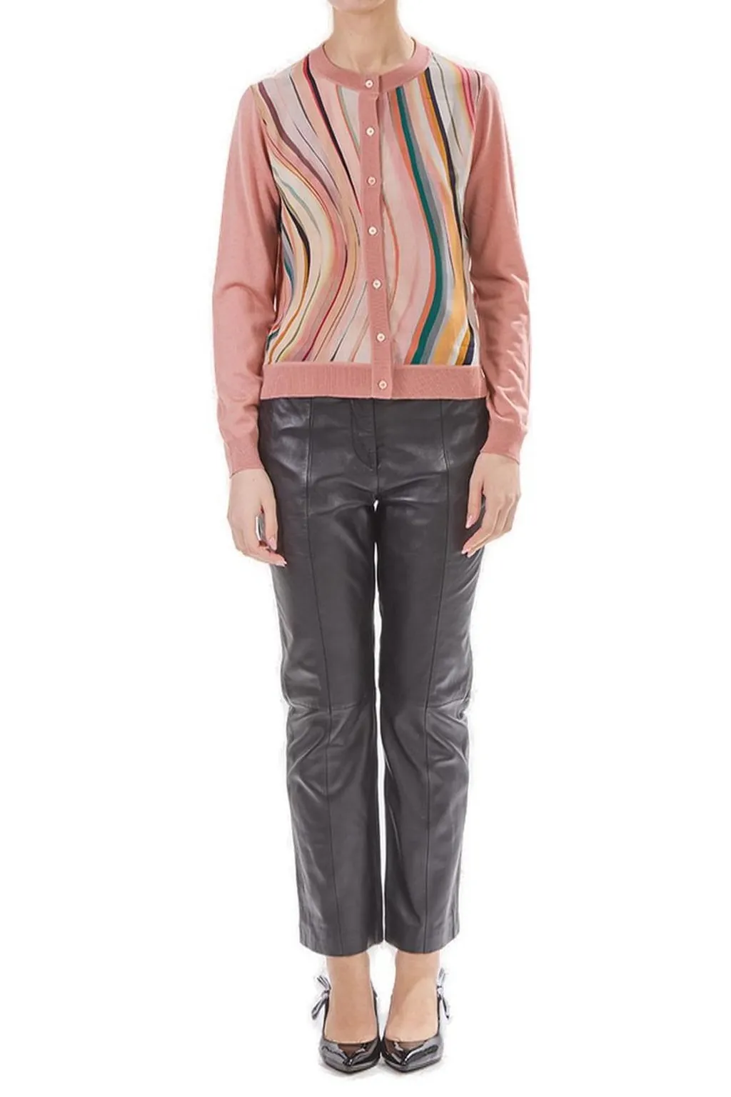 Ps Paul Smith Swirl Pattern Crewneck Buttoned Cardigan