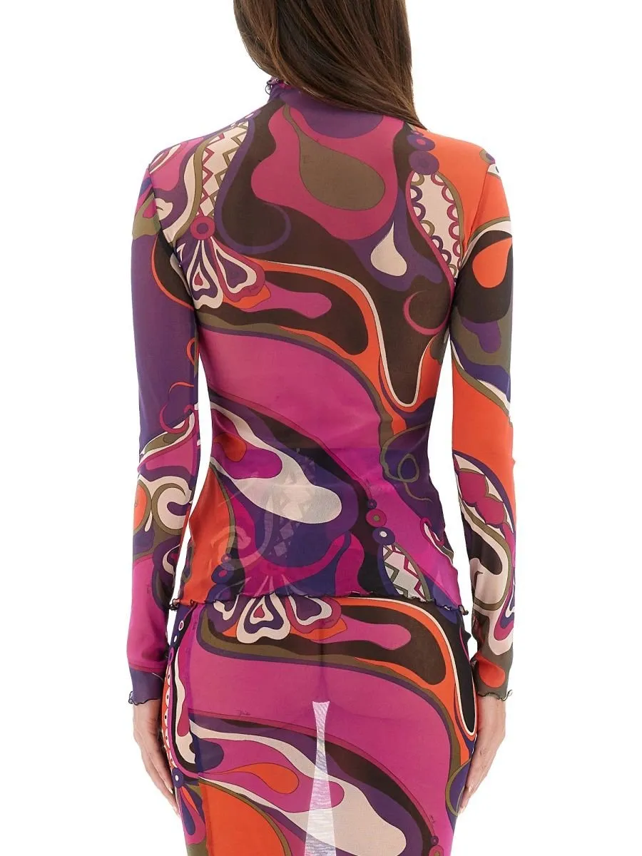Pucci Orchidee Print Tulle Top