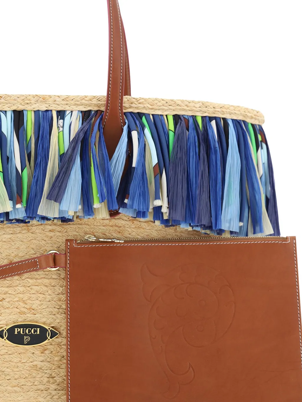 Pucci Puccing Logo Plaque Fringed Beach Bag