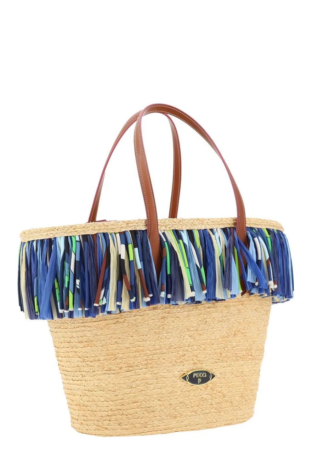 Pucci Puccing Logo Plaque Fringed Beach Bag
