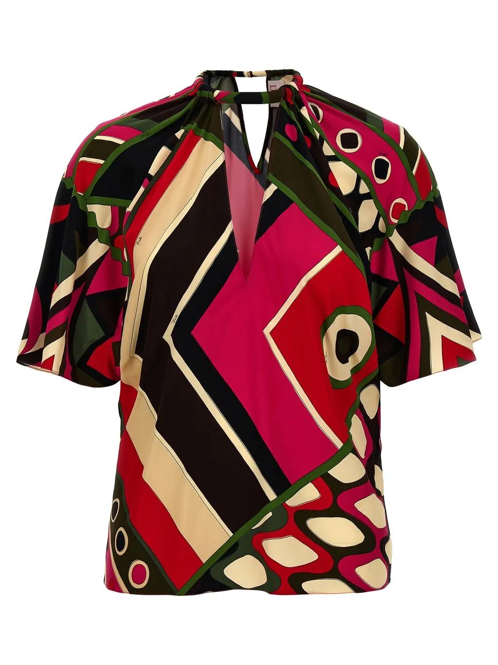 Pucci Vivara-Printed V-Neck Cap-Sleeved Blouse