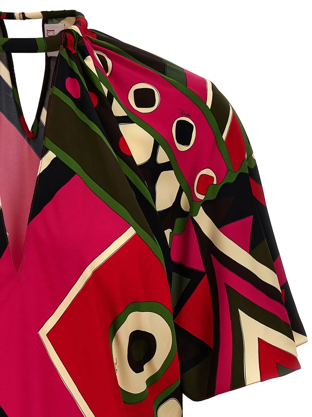 Pucci Vivara-Printed V-Neck Cap-Sleeved Blouse