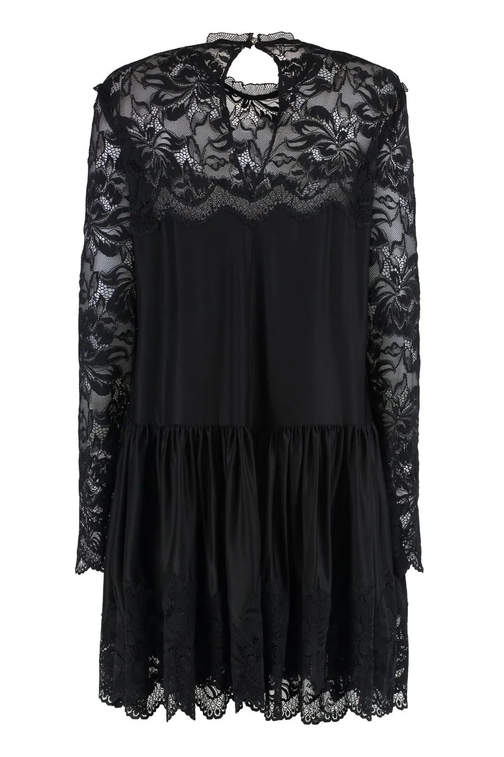 Paco Rabanne Lace-Panel Ruffled Midi Dress