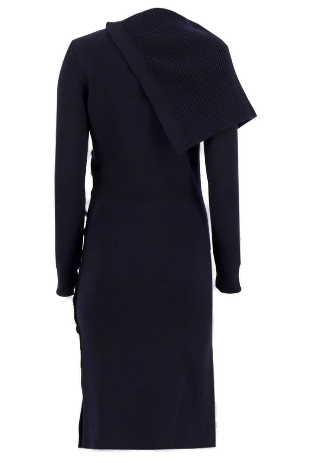 Paco Rabanne	Long Sleeved Asymmetric Button Ribbed Dress