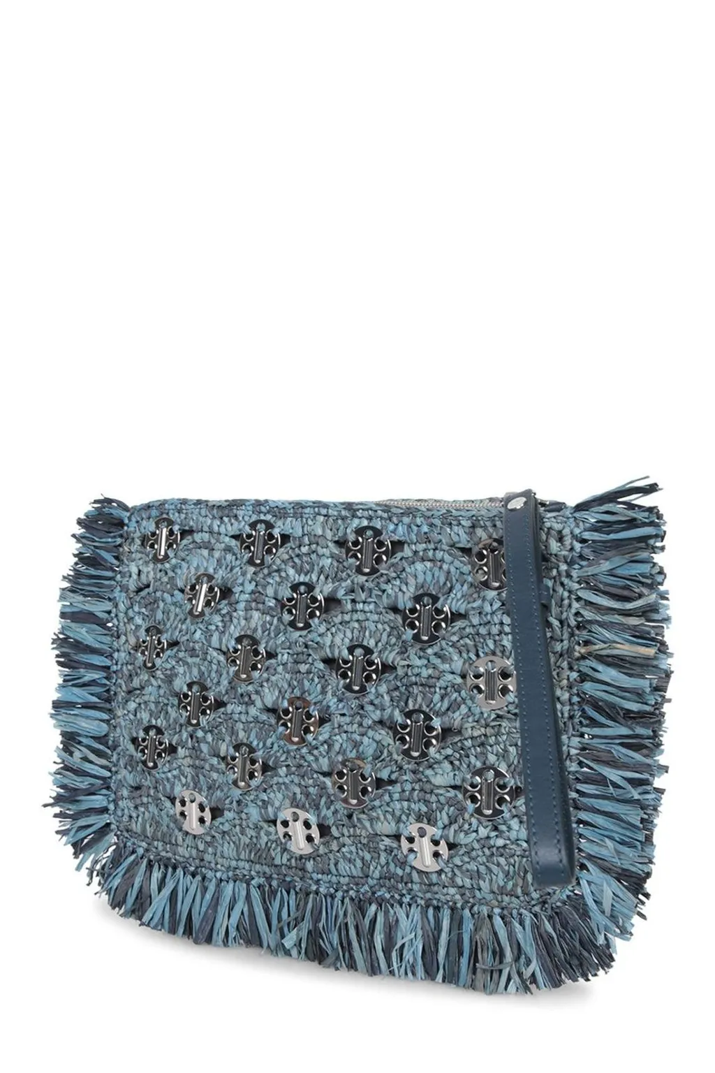 Paco Rabanne Iconic 1969 Discs Detailed Denim Pouch Bag