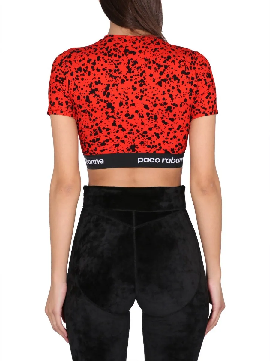 Paco Rabanne Paint-Splatter Print Logo-Band Crop Top