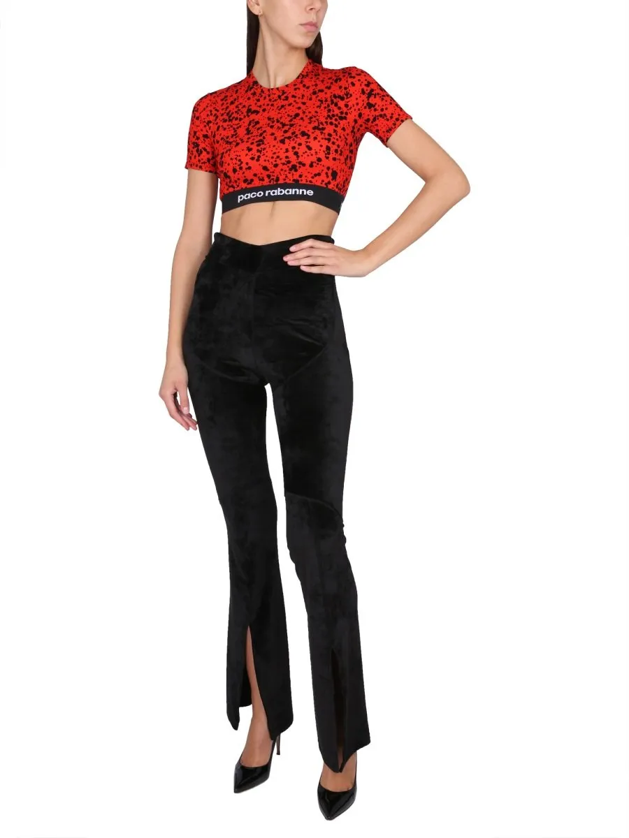 Paco Rabanne Paint-Splatter Print Logo-Band Crop Top