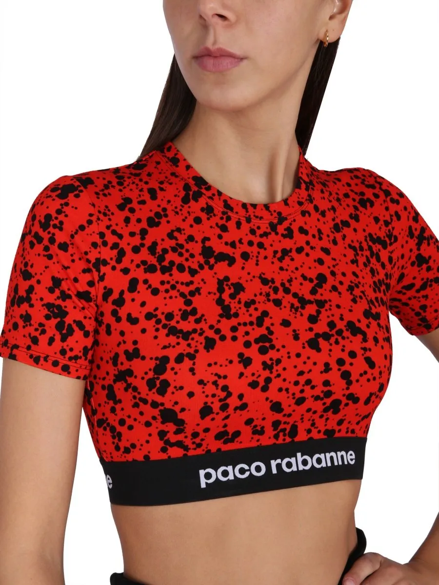 Paco Rabanne Paint-Splatter Print Logo-Band Crop Top
