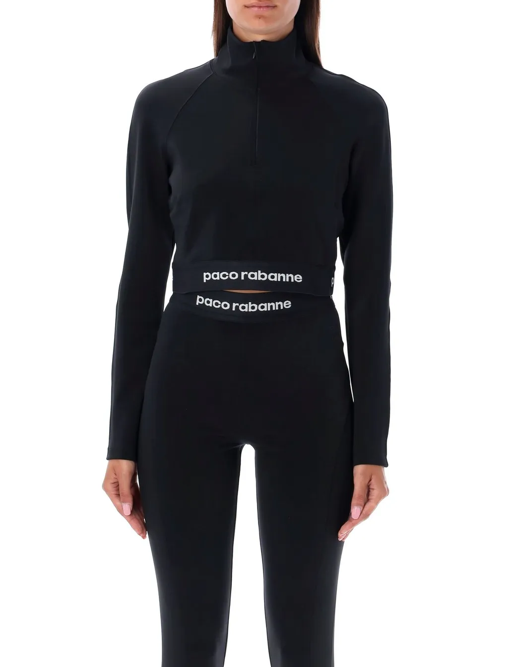 Paco Rabanne Logo-Underband Zipped Cropped Top