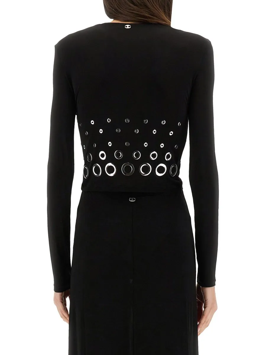 Paco Rabanne Eyelet Crop Logo Plaque Top