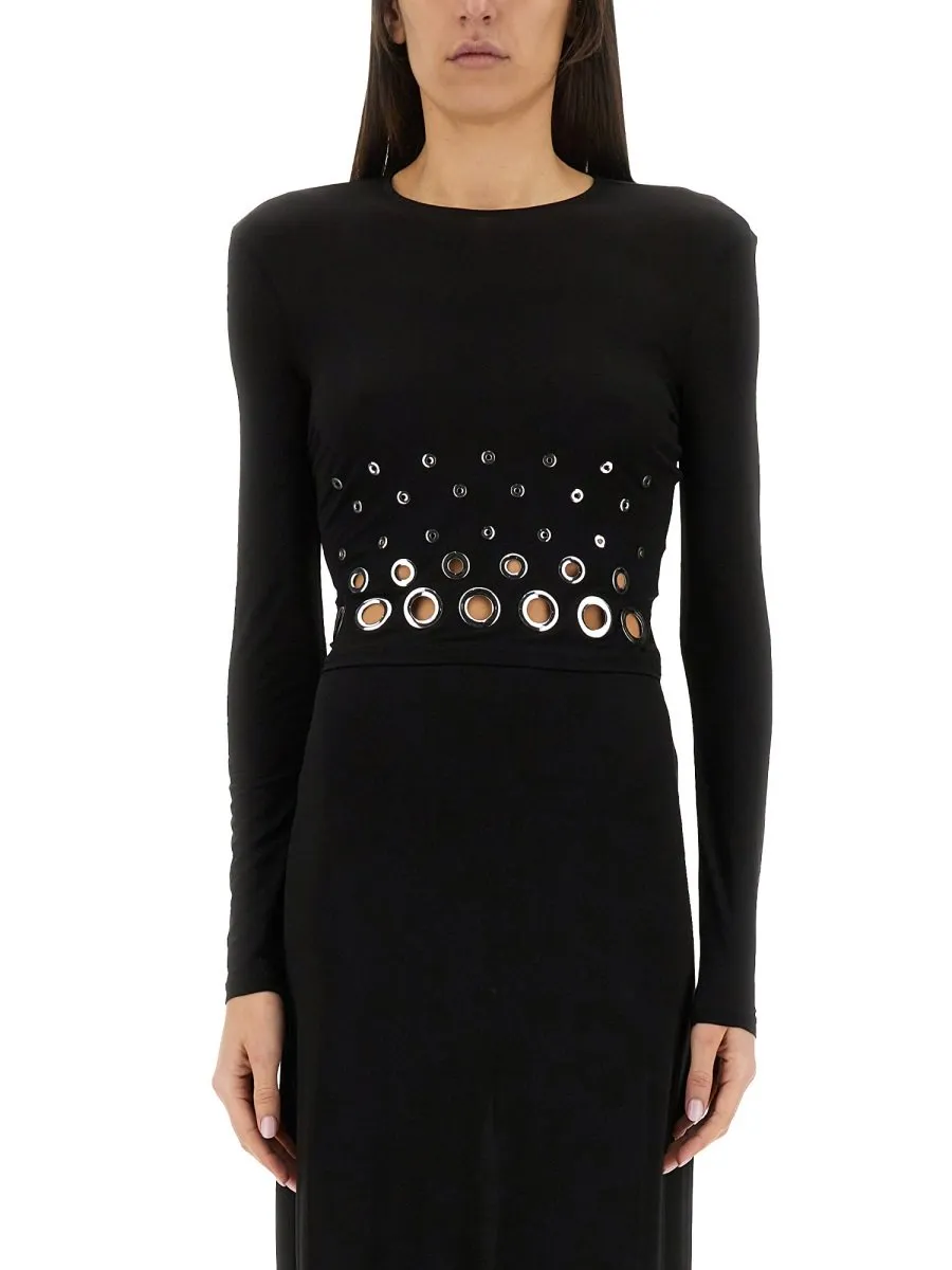 Paco Rabanne Eyelet Crop Logo Plaque Top
