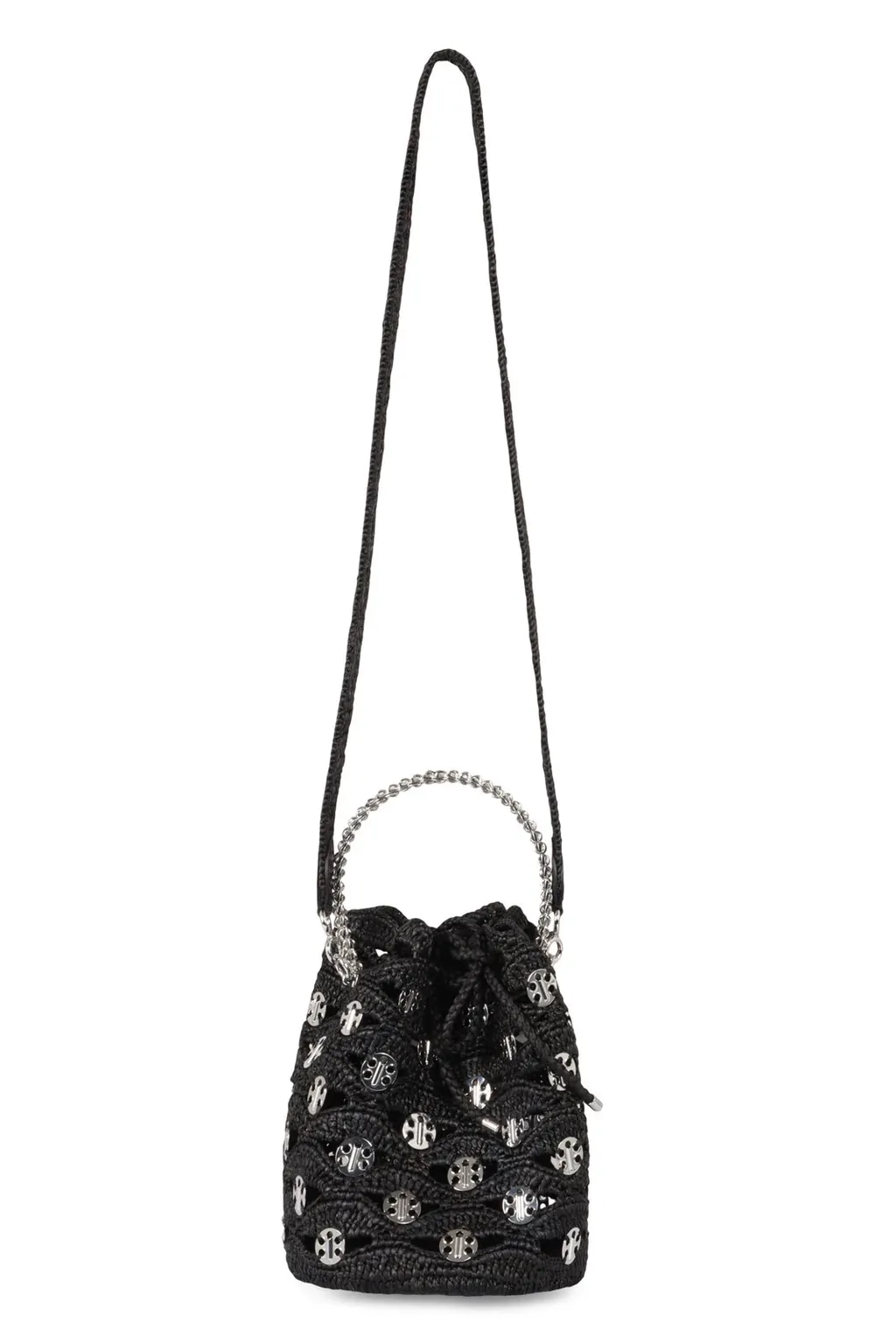 Paco Rabanne Raffia Drawstring Bucket Bag